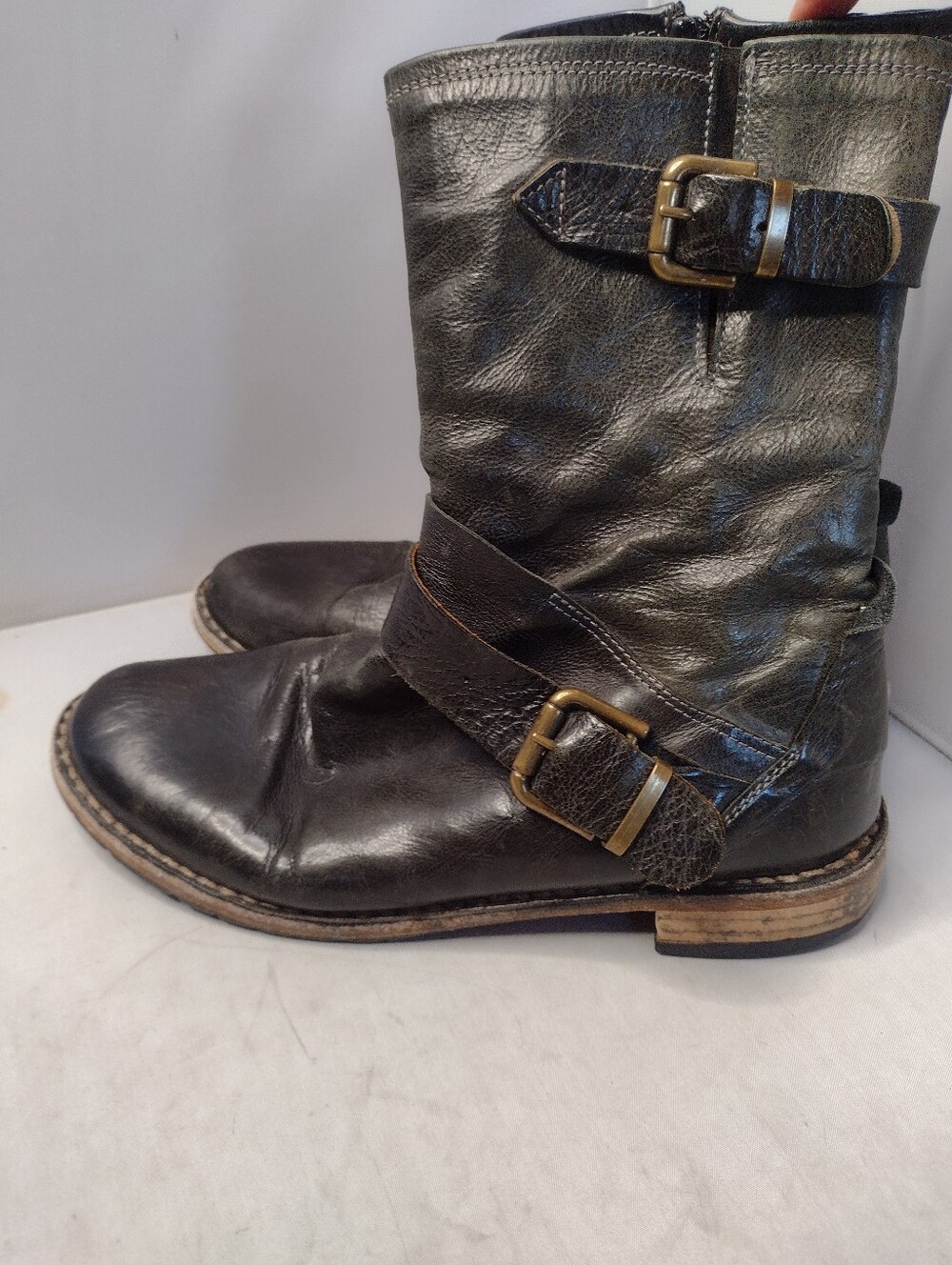 Gidigio Leather Biker Combat Boots Size 38.5 Zip Gray Made In Italy V